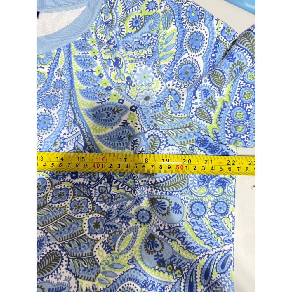 Talbots Blouson Sleeve‎ Crewneck  Sweatshirt Perkey Paisley Large Blue  Pullover - Picture 13 of 13